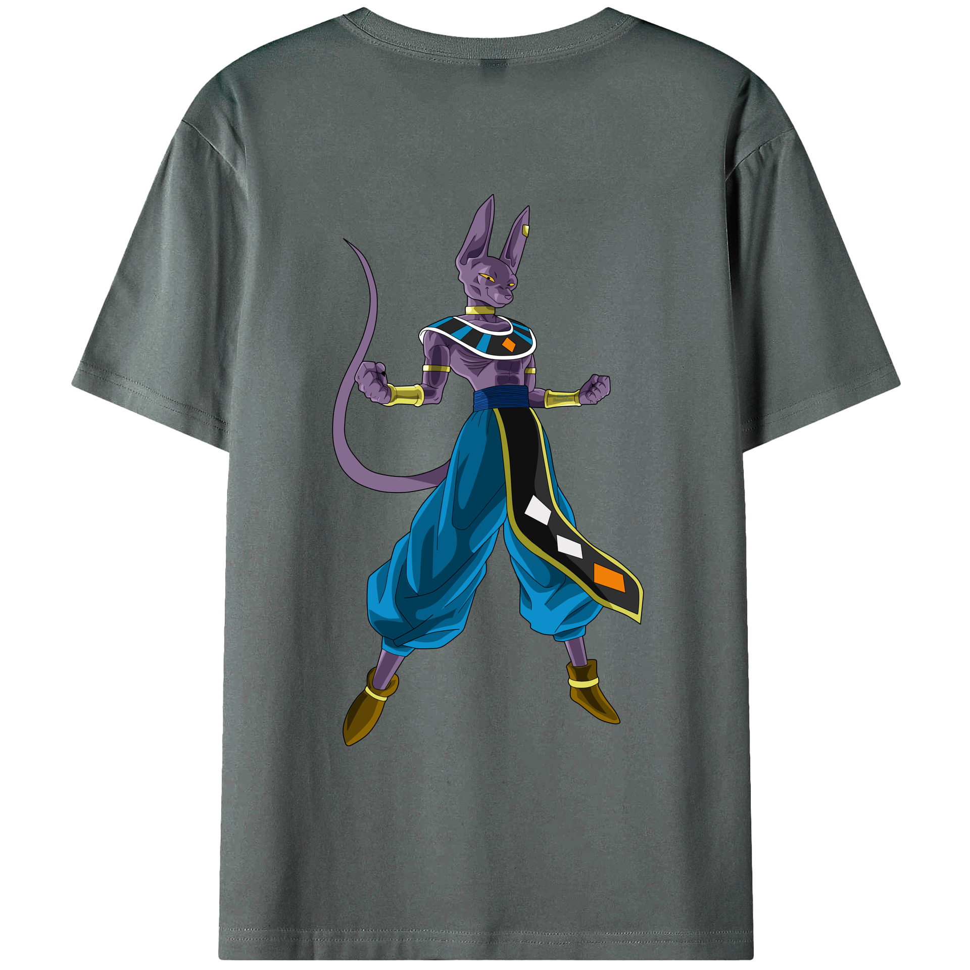 （画像用） ドラゴンボール ビルス 破壊神ビルス DRAGON BALL Beerus Birusu 綿100％ メンズ半袖Tシャツ（バックプリント） 通気性